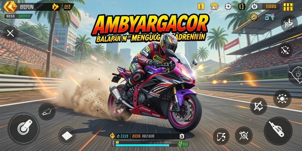 Screenshot gameplay AMBYARGACOR menampilkan kecepatan tinggi balapan motor.