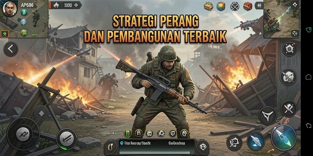 Screenshot gameplay AP686 menampilkan pertempuran strategi yang seru.