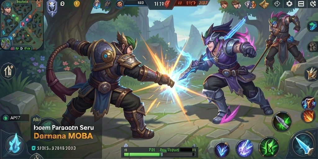 Screenshot utama API77 menampilkan aksi pertarungan seru dalam game MOBA.