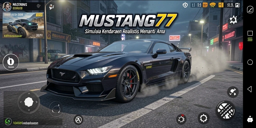 Tangkapan layar utama MUSTANG77 menampilkan pengalaman berkendara yang mendebarkan.